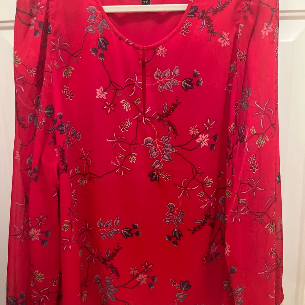 Banana Republic XXL Red Long Sleeve Floral Blouse